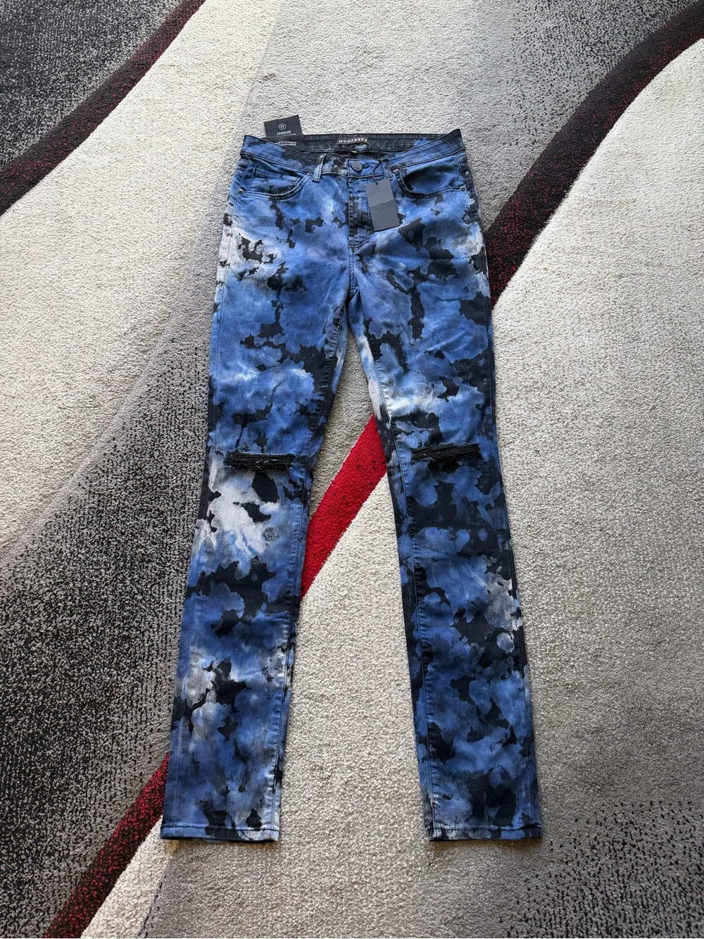 Monfrere Blue Acid Print Greyson Distressed Skinny Jeans
